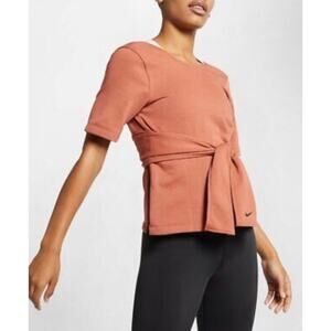 Nike Studio Yoga Training Top SS Wrap Rust Size Small